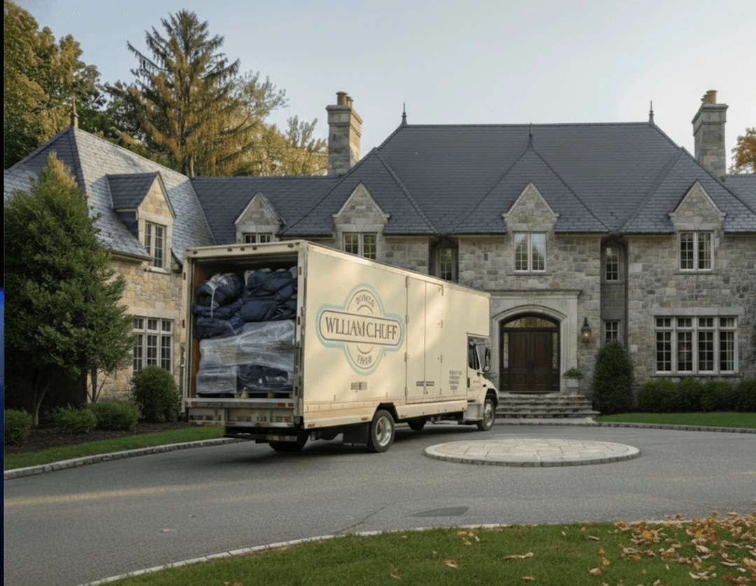 White glove specialists preparing commercial furnishings for transport