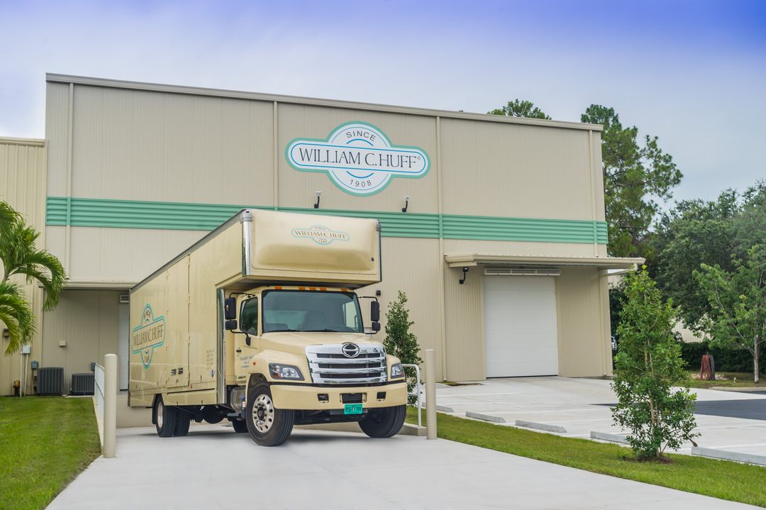 William C. Huff moving truck parked outside the company's storage facility